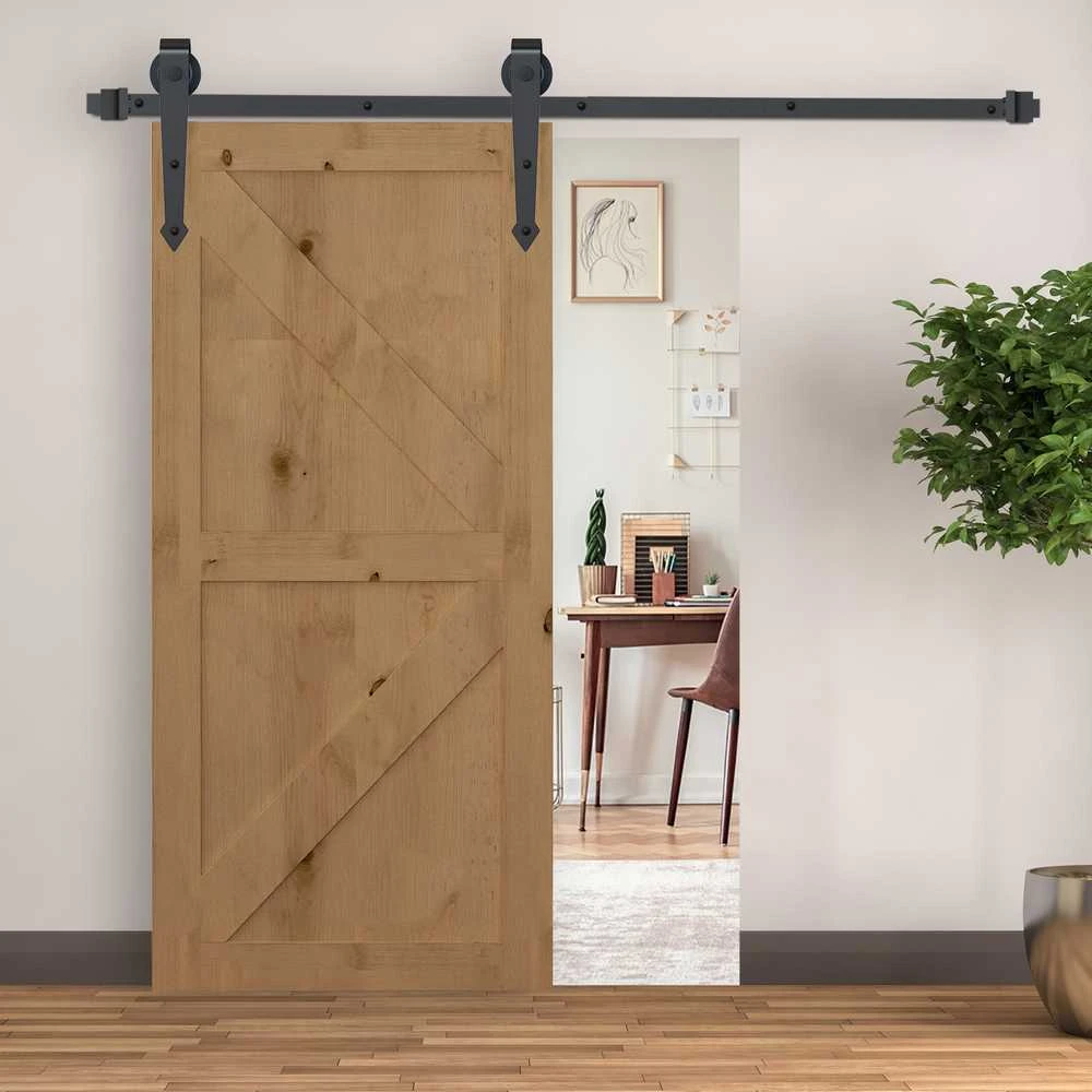 HOMCOM stumdomųjų durų furnitūros komplektas 200 cm su bėgiais, ratukais, apsaugos nuo iššokimo įtaisais, durų stabdikliais, grindų kreipiančiąja, stumdomųjų durų sistema iš anglinio plieno, ruda