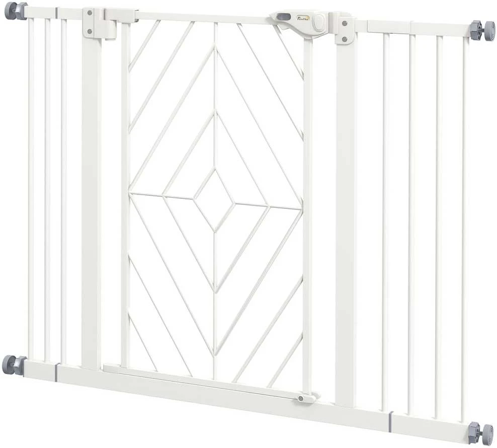 PawHut apsauginiai varteliai šunims, automatinės durys, be gręžimo, 74–100 cm, balti