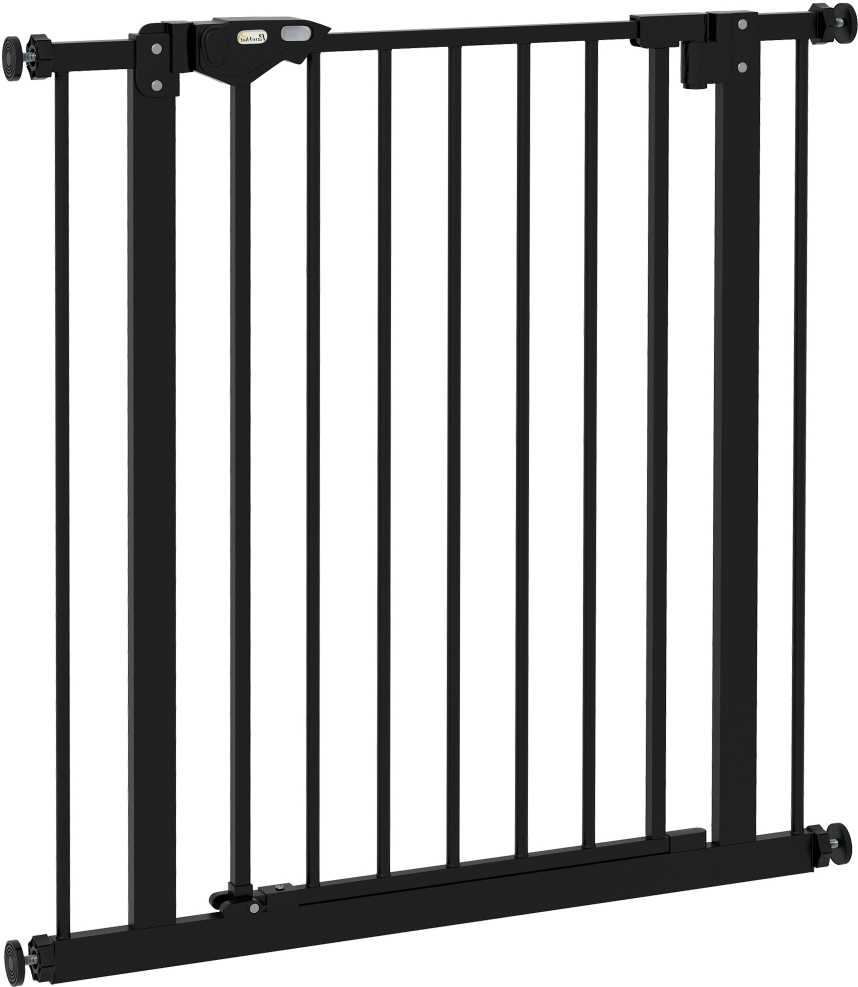 PawHut apsauginiai varteliai šunims, 74-80 cm, durų ir laiptų užtvara su prailginimais, be gręžimo, metaliniai, juodi