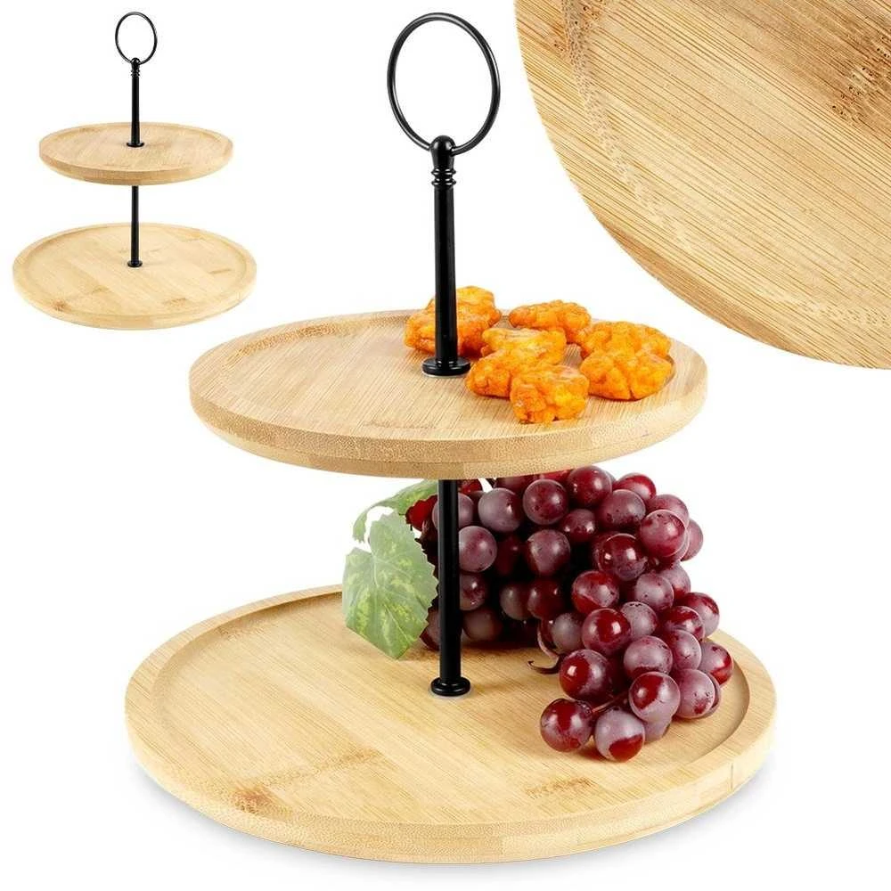 Excellent Houseware Bamboo Serviravimo Lėkštė 2 Aukštų 24 cm