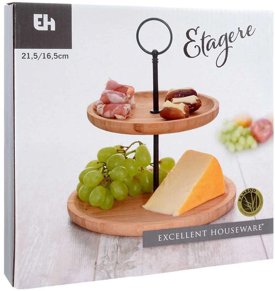 Excellent Houseware Bamboo Serviravimo Lėkštė 2 Aukštų 24 cm