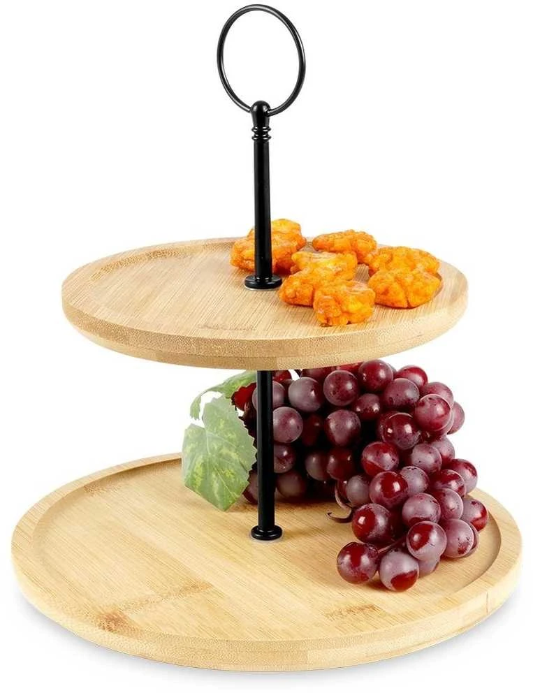 Excellent Houseware Bamboo Serviravimo Lėkštė 2 Aukštų 24 cm