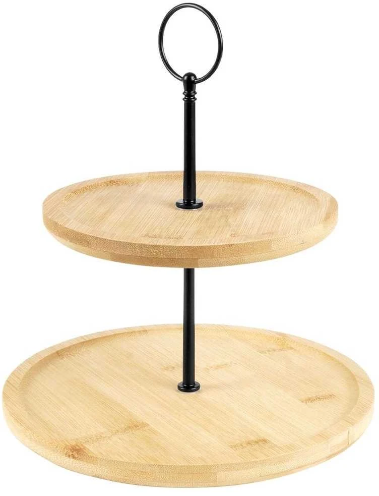Excellent Houseware Bamboo Serviravimo Lėkštė 2 Aukštų 24 cm