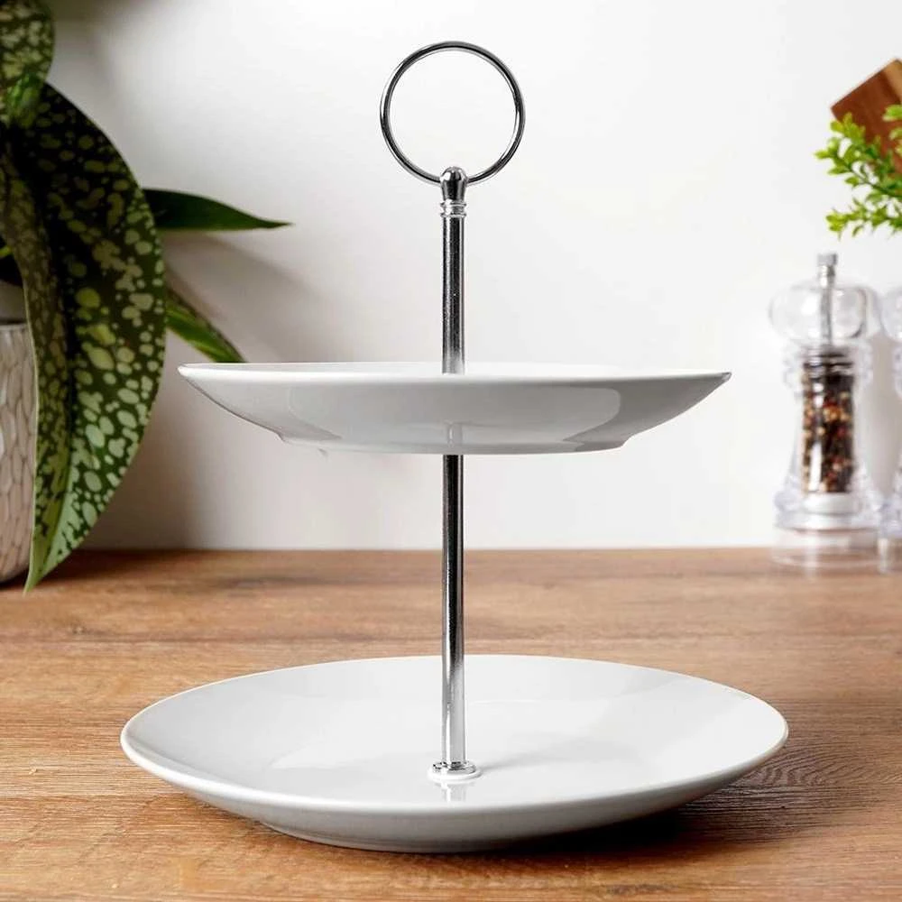 Excellent Houseware Porcelianinė serviravimo lėkštė 2 aukštų 21 cm