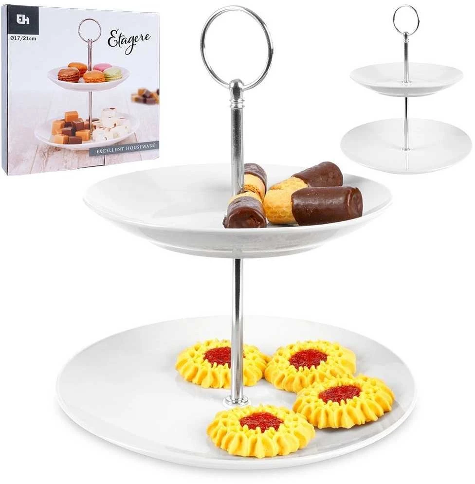 Excellent Houseware Porcelianinė serviravimo lėkštė 2 aukštų 21 cm