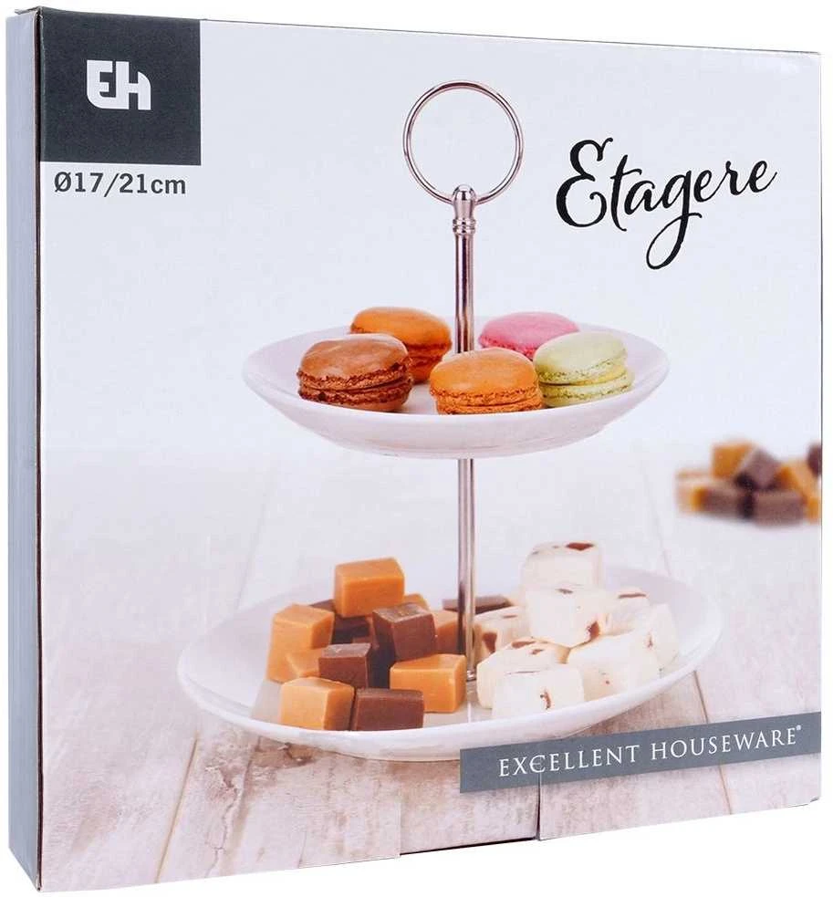 Excellent Houseware Porcelianinė serviravimo lėkštė 2 aukštų 21 cm