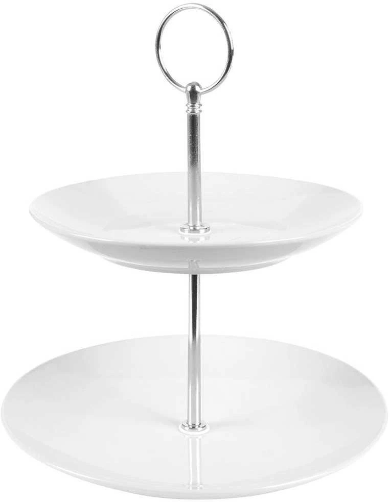 Excellent Houseware Porcelianinė serviravimo lėkštė 2 aukštų 21 cm