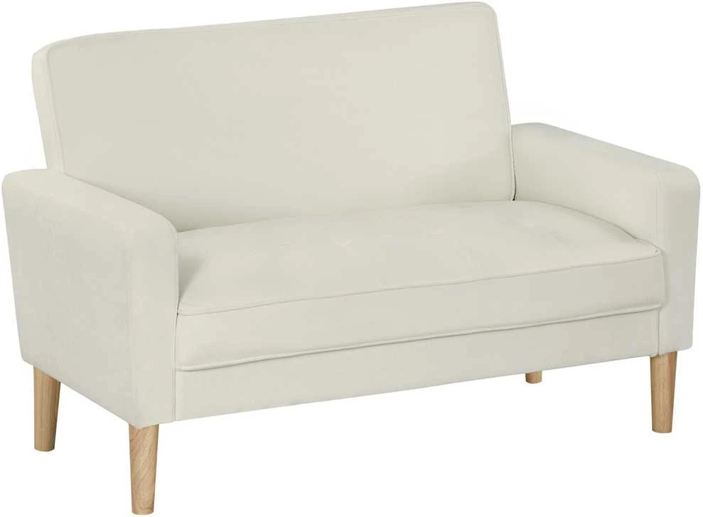 HOMCOM 2-vietė sofa, dvivietė sofa su kaučiukmedžio kojelėmis, minkšta sofa svetainei, miegamajam, kreminės baltos spalvos