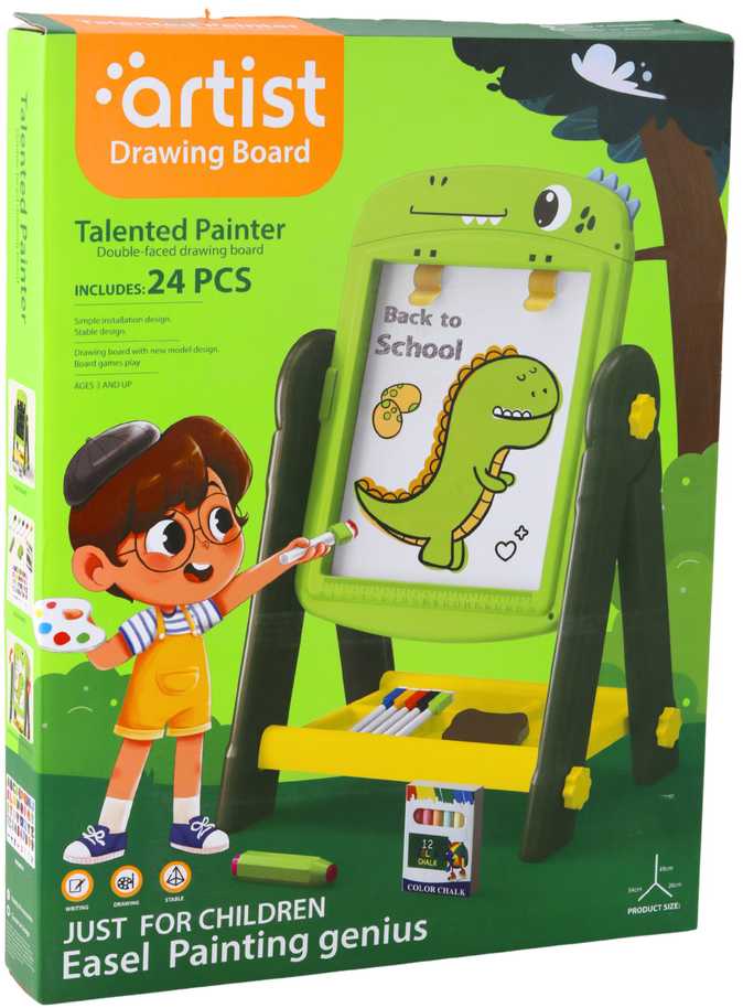 Lean Toys Dvipusė magnetinė lenta vaikams su stoveliu, 49x34x26 cm, žalia