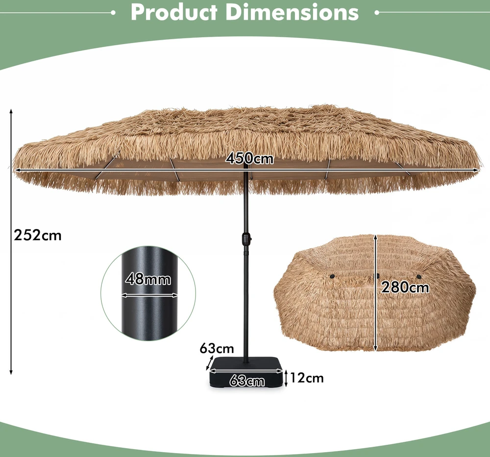 Dvipusis sodo skėtis su 144 LED lemputėmis, rudas ir juodas, 457,2 × 274,3 × 253 cm