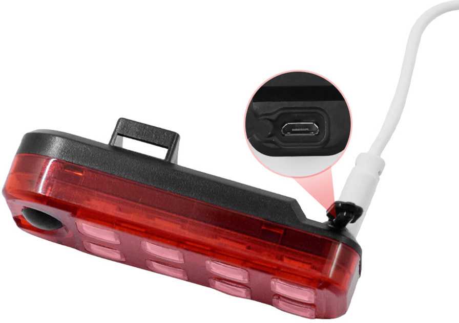 Verk Group Dviračio galinis žibintas LED su USB įkrovimu