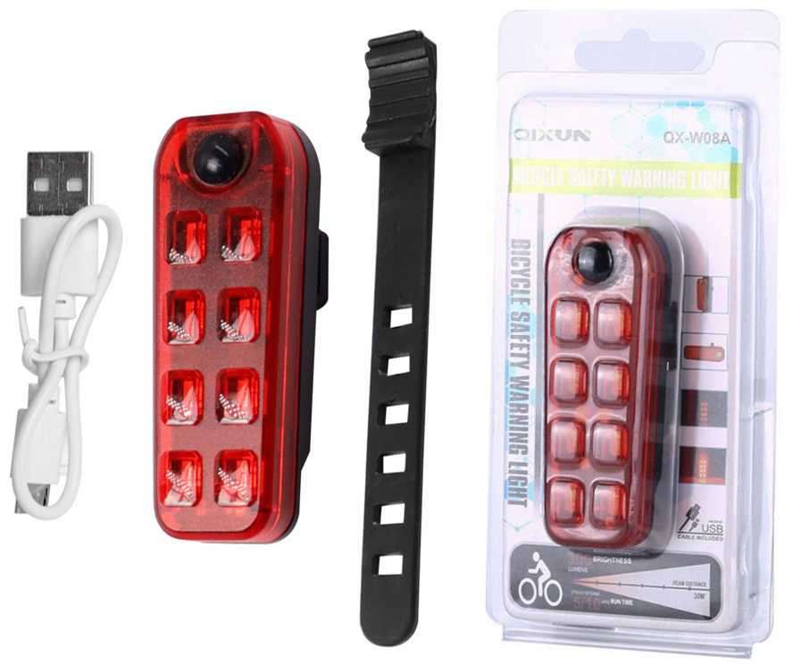 Verk Group Dviračio galinis žibintas LED su USB įkrovimu