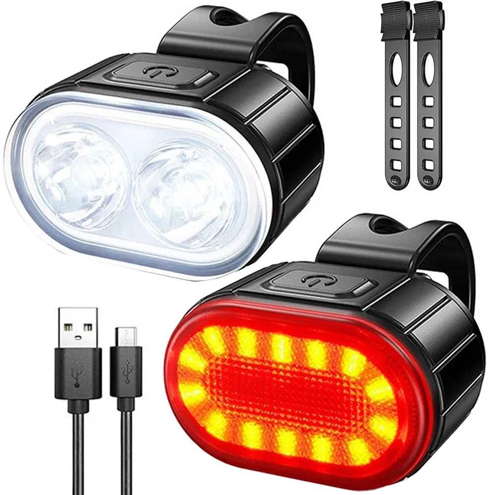 Verk Group Dviračio LED žibintai priekiniai ir galiniai USB įkraunami