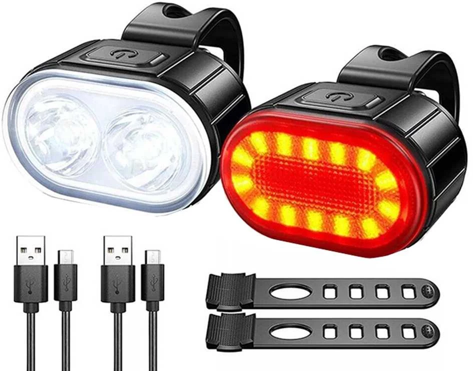 Verk Group Dviračio LED žibintai priekiniai ir galiniai USB įkraunami