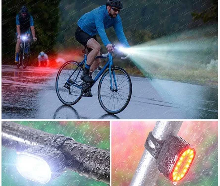 Verk Group Dviračio LED žibintai priekiniai ir galiniai USB įkraunami