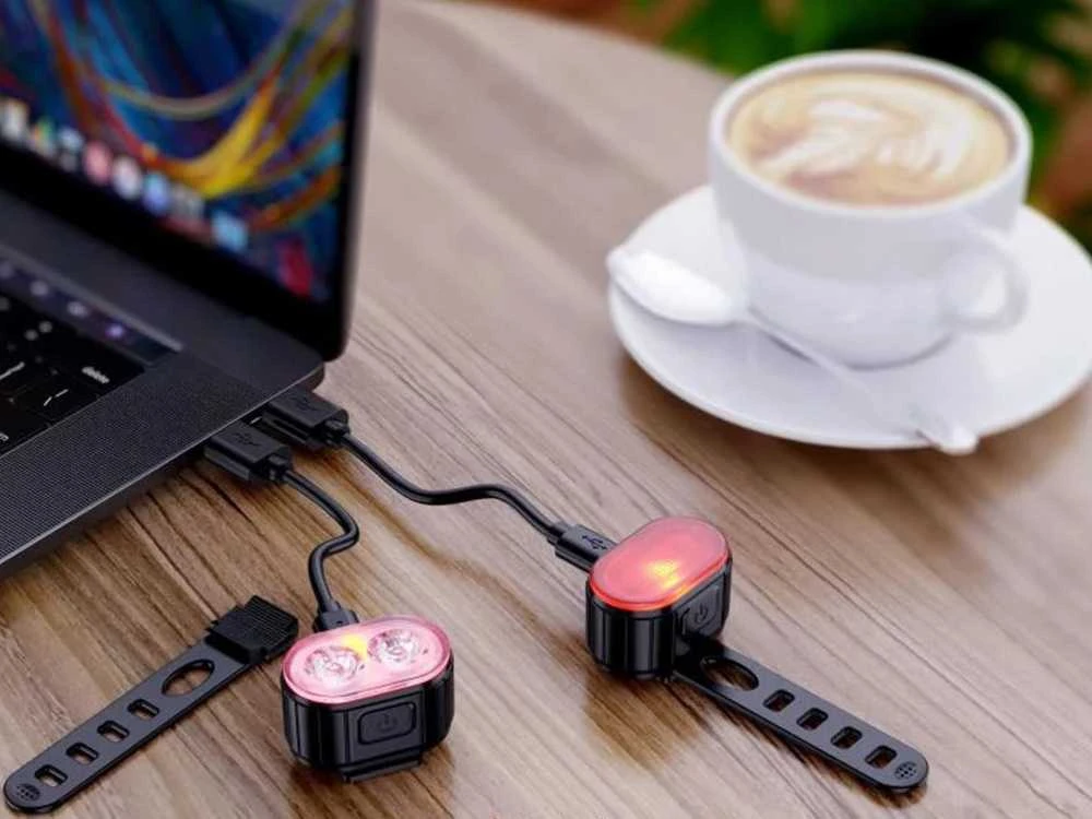 Verk Group Dviračio LED žibintai priekiniai ir galiniai USB įkraunami