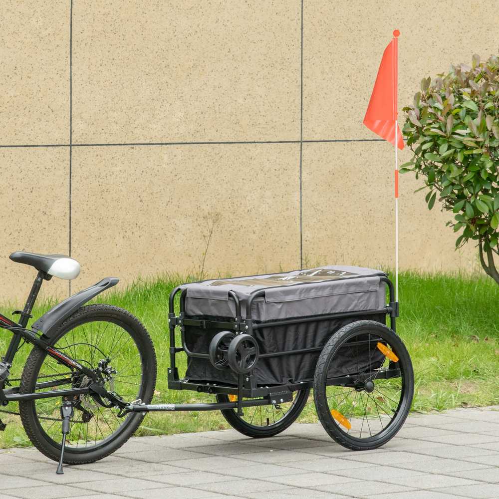 HOMCOM 2-in-1 dviračio priekaba krovininė priekaba transportavimo vežimėlis dviračiui su 20 colių pneumatiniais ratais 40 kg keliamosios galios 130 x 64 x 64/103 cm