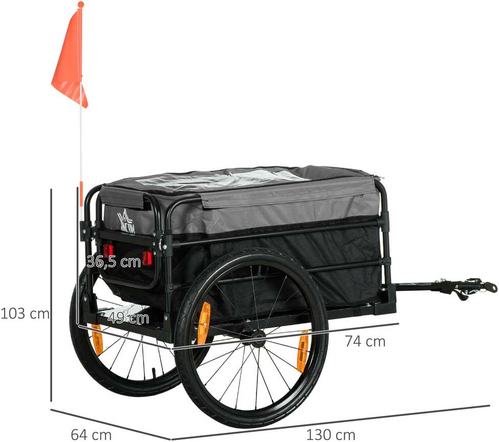 HOMCOM 2-in-1 dviračio priekaba krovininė priekaba transportavimo vežimėlis dviračiui su 20 colių pneumatiniais ratais 40 kg keliamosios galios 130 x 64 x 64/103 cm