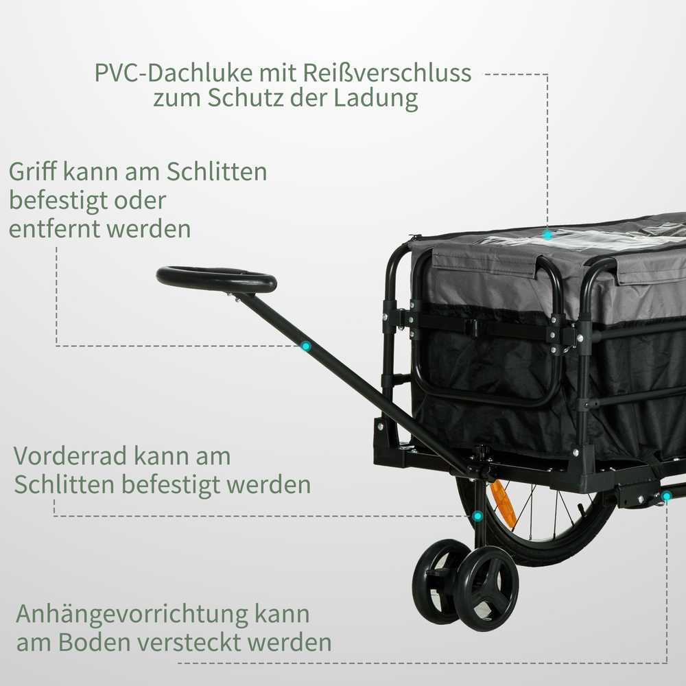 HOMCOM 2-in-1 dviračio priekaba krovininė priekaba transportavimo vežimėlis dviračiui su 20 colių pneumatiniais ratais 40 kg keliamosios galios 130 x 64 x 64/103 cm
