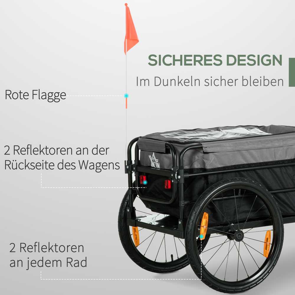 HOMCOM 2-in-1 dviračio priekaba krovininė priekaba transportavimo vežimėlis dviračiui su 20 colių pneumatiniais ratais 40 kg keliamosios galios 130 x 64 x 64/103 cm