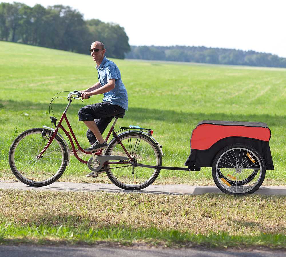 HOMCOM transportavimo priekaba, krovinių priekaba, dviračio priekaba, Cargo priekaba, raudona-juoda