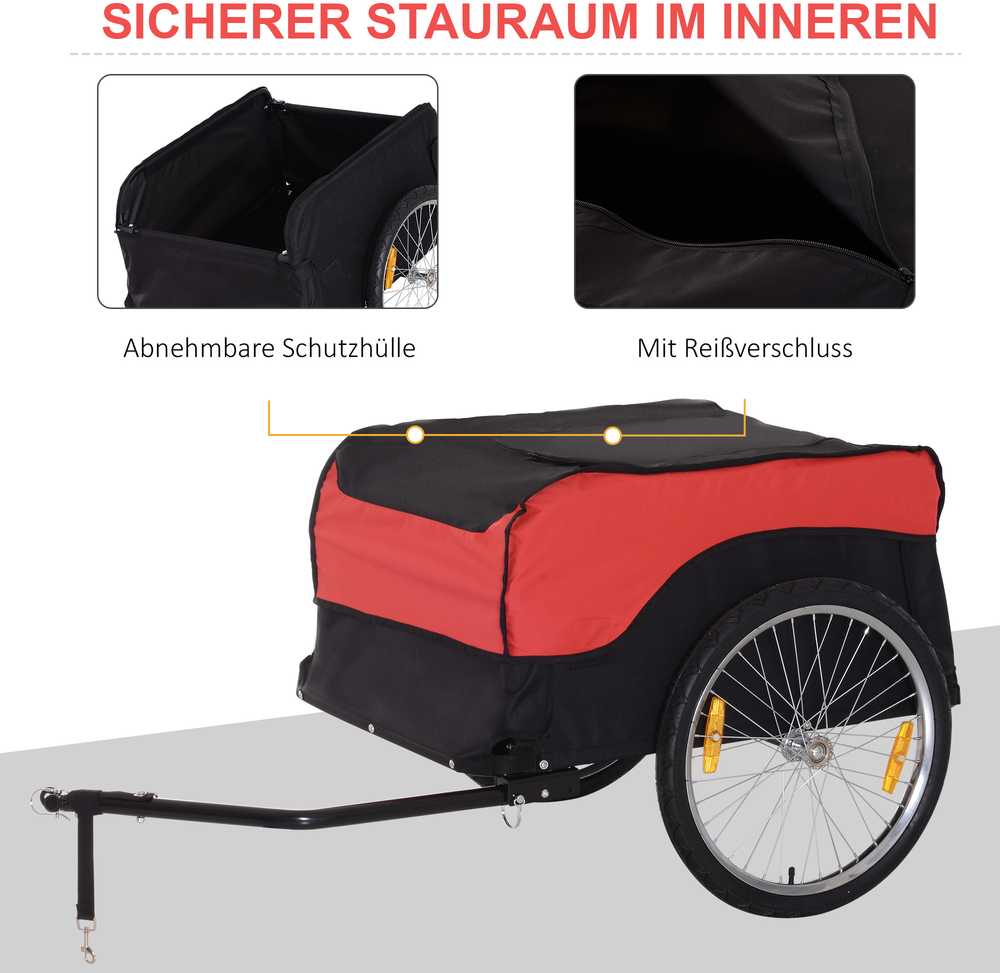HOMCOM transportavimo priekaba, krovinių priekaba, dviračio priekaba, Cargo priekaba, raudona-juoda