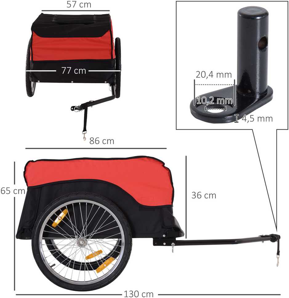 HOMCOM transportavimo priekaba, krovinių priekaba, dviračio priekaba, Cargo priekaba, raudona-juoda