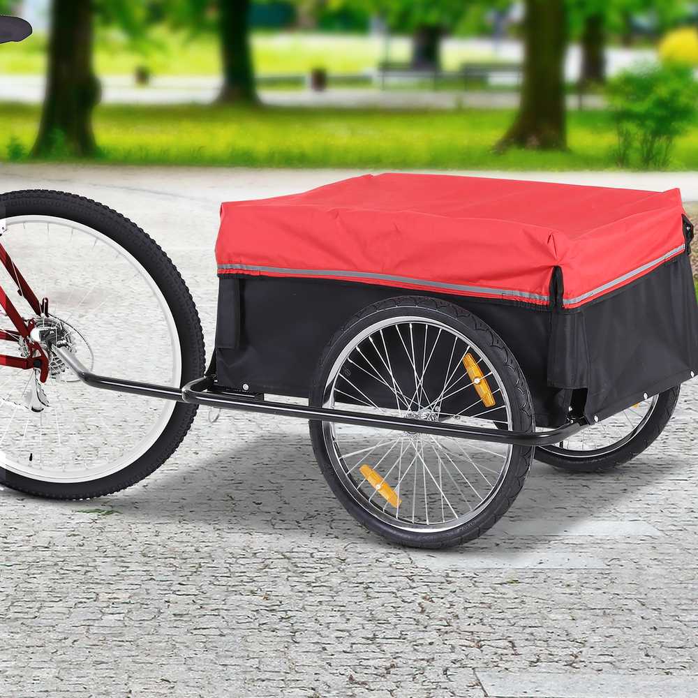 HOMCOM krovininė dviračio priekaba, transportavimo priekaba, juoda su raudona