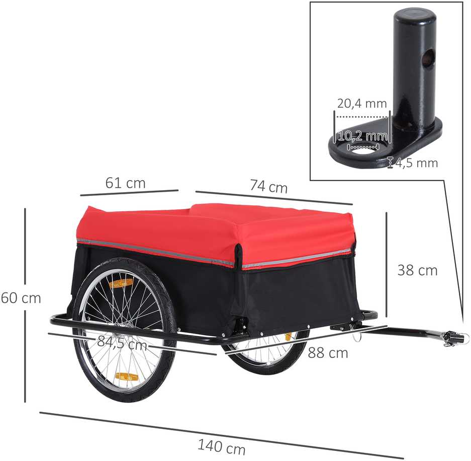 HOMCOM krovininė dviračio priekaba, transportavimo priekaba, juoda su raudona