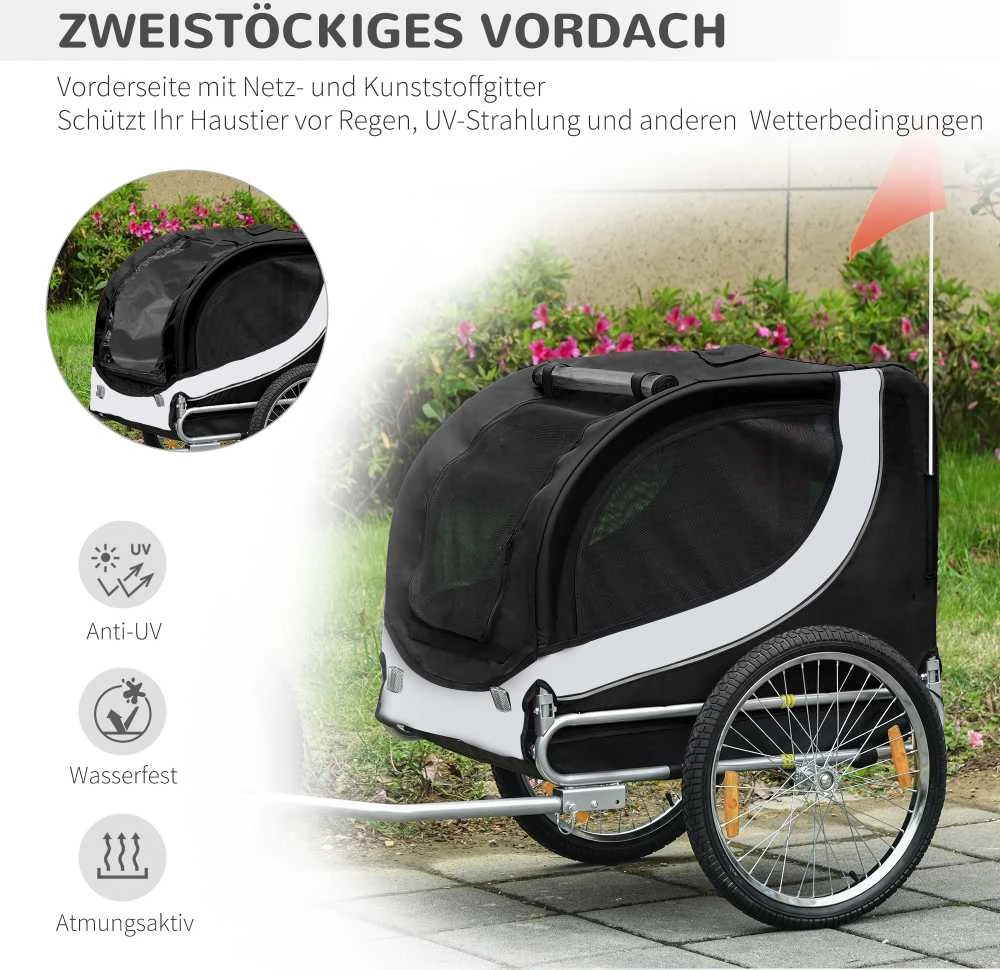 PawHut šunų priekaba dviračių priekaba šunų transporteris dviratis balta+juoda 130x73x90cm