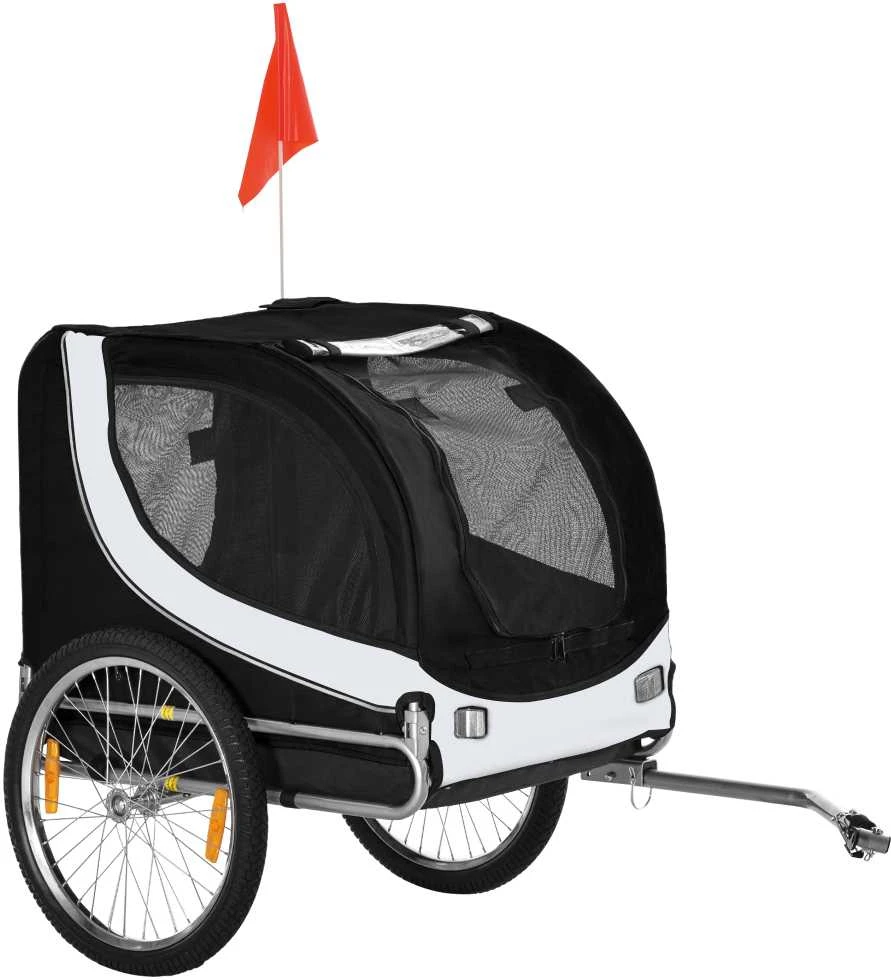PawHut šunų priekaba dviračių priekaba šunų transporteris dviratis balta+juoda 130x73x90cm