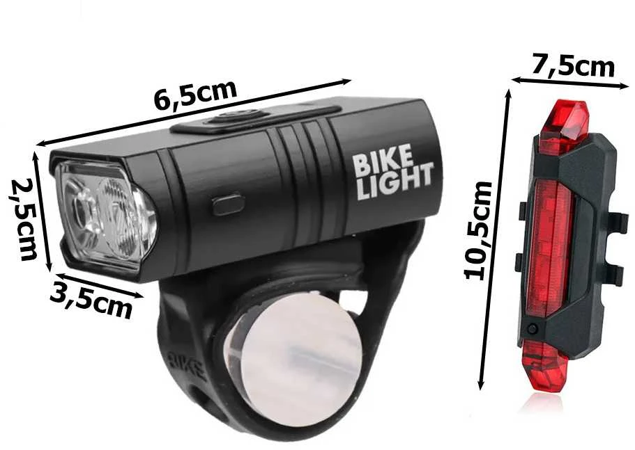 Dviračio žibintai su LED T6 priekiui ir galui, USB įkrovimas