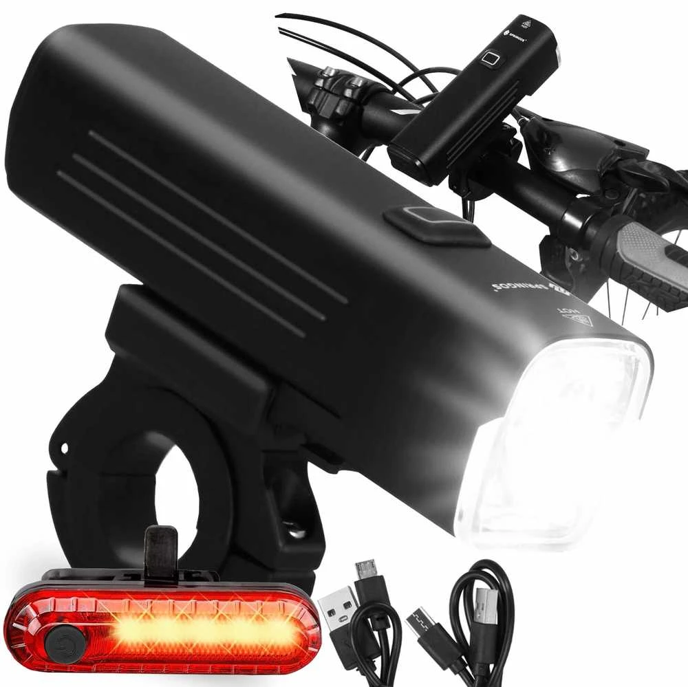 Dviračio žibintų rinkinys Springos BA0081, 1000 lm, USB įkrovimas