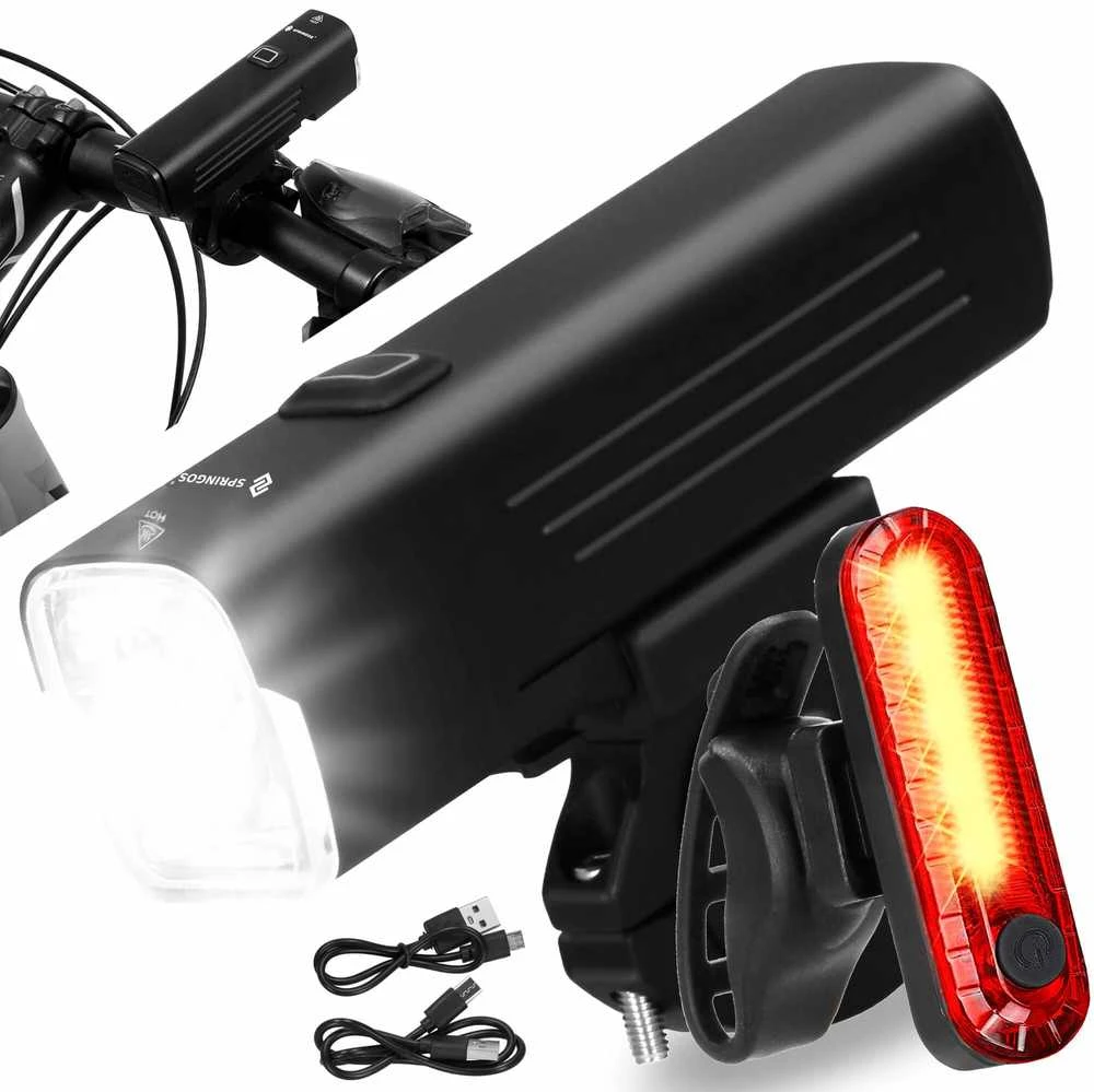 Dviračio žibintų rinkinys Springos BA0081, 1000 lm, USB įkrovimas