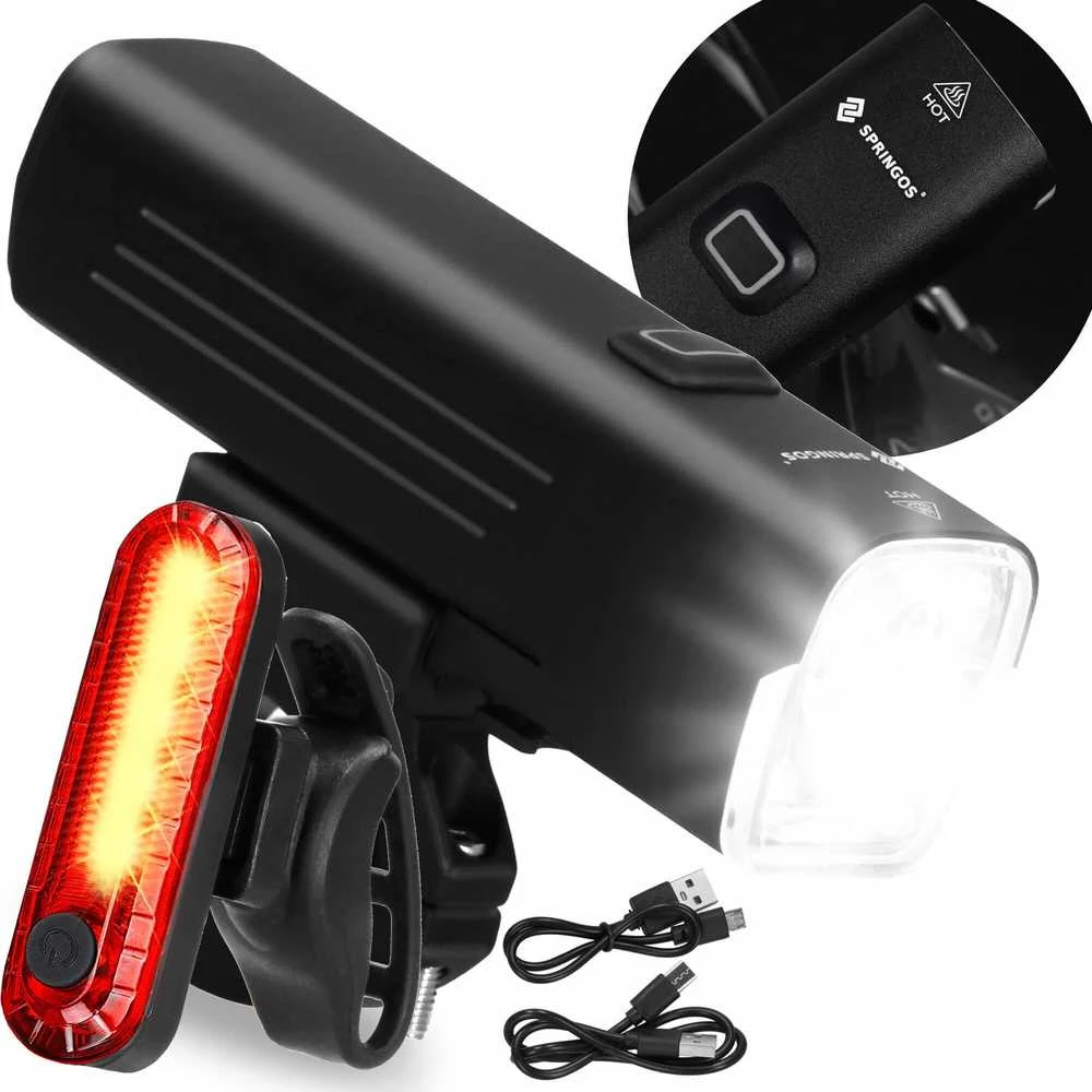 Dviračio žibintų rinkinys Springos BA0081, 1000 lm, USB įkrovimas