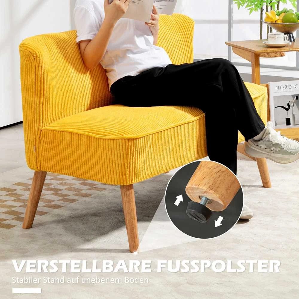 HOMCOM dvivietė sofa, minkšta sofa, dviguba sofa, gofruoto poliesterio ir porolono sofa svetainei, miegamajam, 117 x 56,5 x 77 cm, geltona