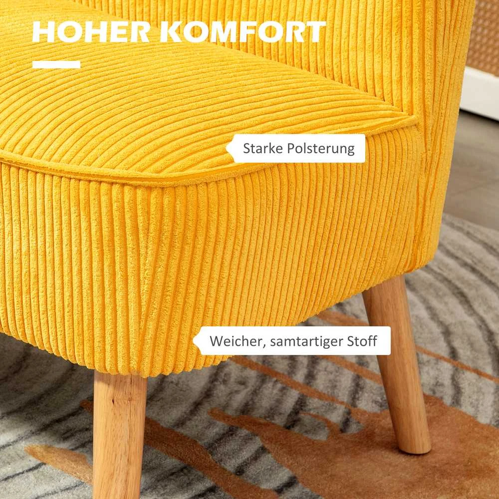 HOMCOM dvivietė sofa, minkšta sofa, dviguba sofa, gofruoto poliesterio ir porolono sofa svetainei, miegamajam, 117 x 56,5 x 77 cm, geltona