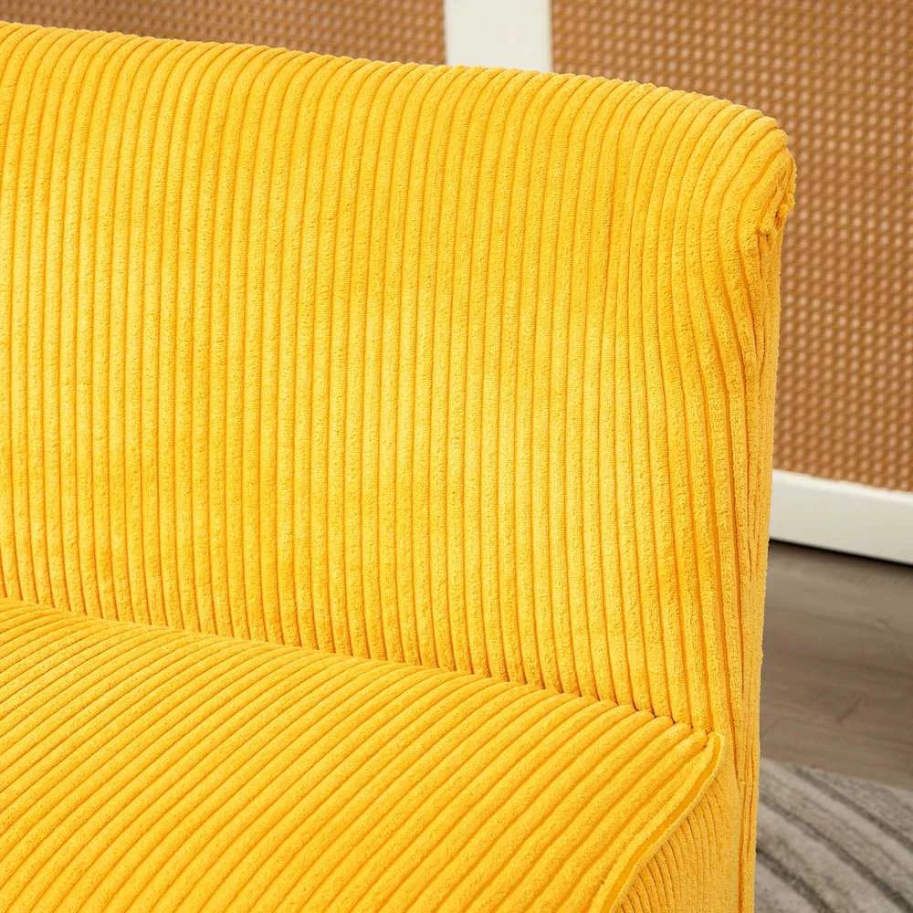HOMCOM dvivietė sofa, minkšta sofa, dviguba sofa, gofruoto poliesterio ir porolono sofa svetainei, miegamajam, 117 x 56,5 x 77 cm, geltona