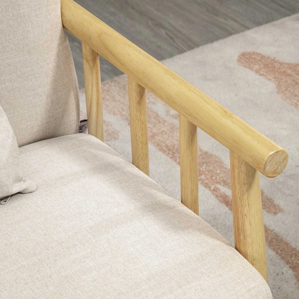 HOMCOM dvivietė sofa, 2 pagalvėlės juosmeniui, paminkštinta, medinis rėmas, lino išvaizda, mažiems kambariams, smėlio spalvos
