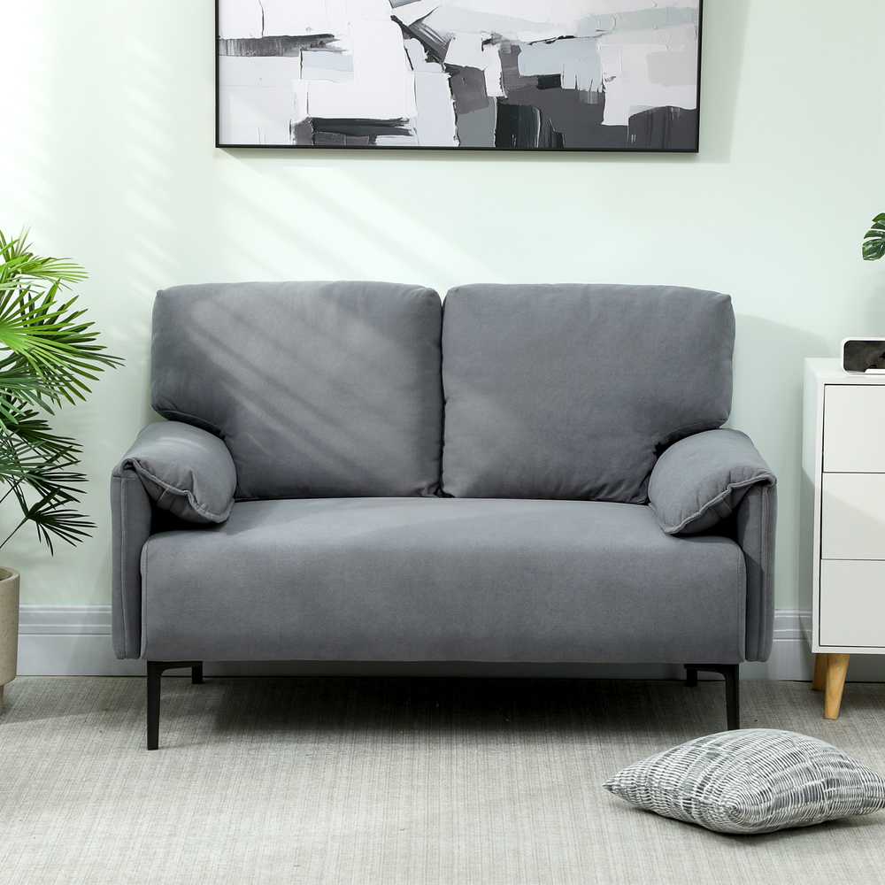 HOMCOM 2 vietų sofa, storos pagalvėlės, aksominis apmušalas, minkšta sofa, juoda