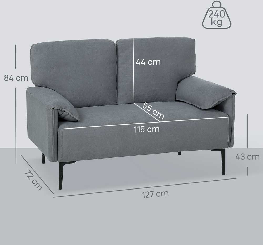 HOMCOM 2 vietų sofa, storos pagalvėlės, aksominis apmušalas, minkšta sofa, juoda