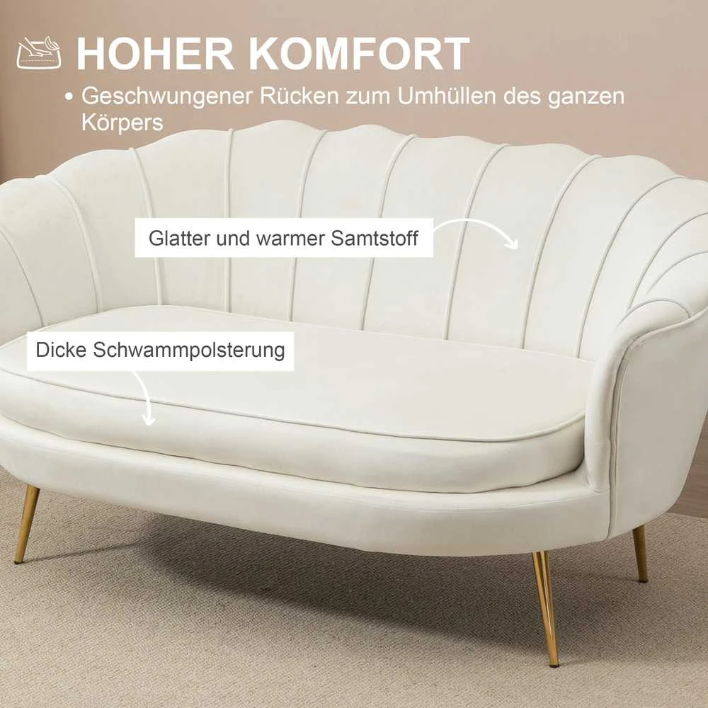 HOMCOM 2 sėdimų vietų sofa sofa minkšta sofa loveseat porankis aksomas iki 150 kg svetainė miegamasis kreminė 130x77x77cm