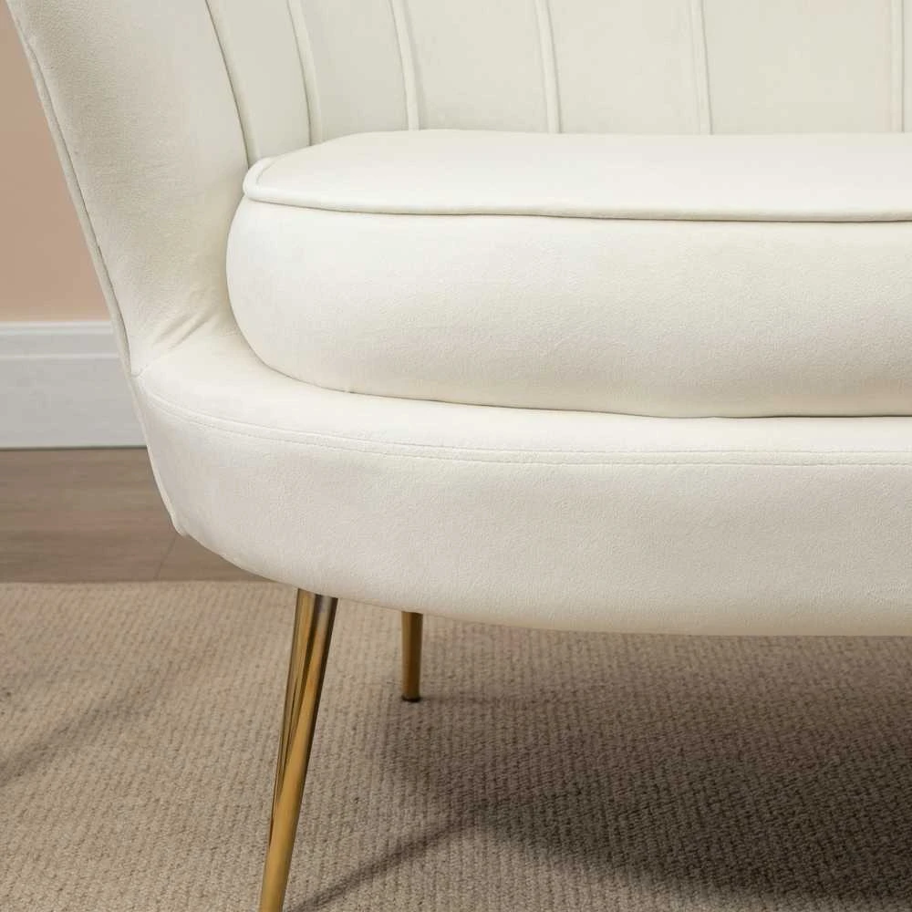 HOMCOM 2 sėdimų vietų sofa sofa minkšta sofa loveseat porankis aksomas iki 150 kg svetainė miegamasis kreminė 130x77x77cm
