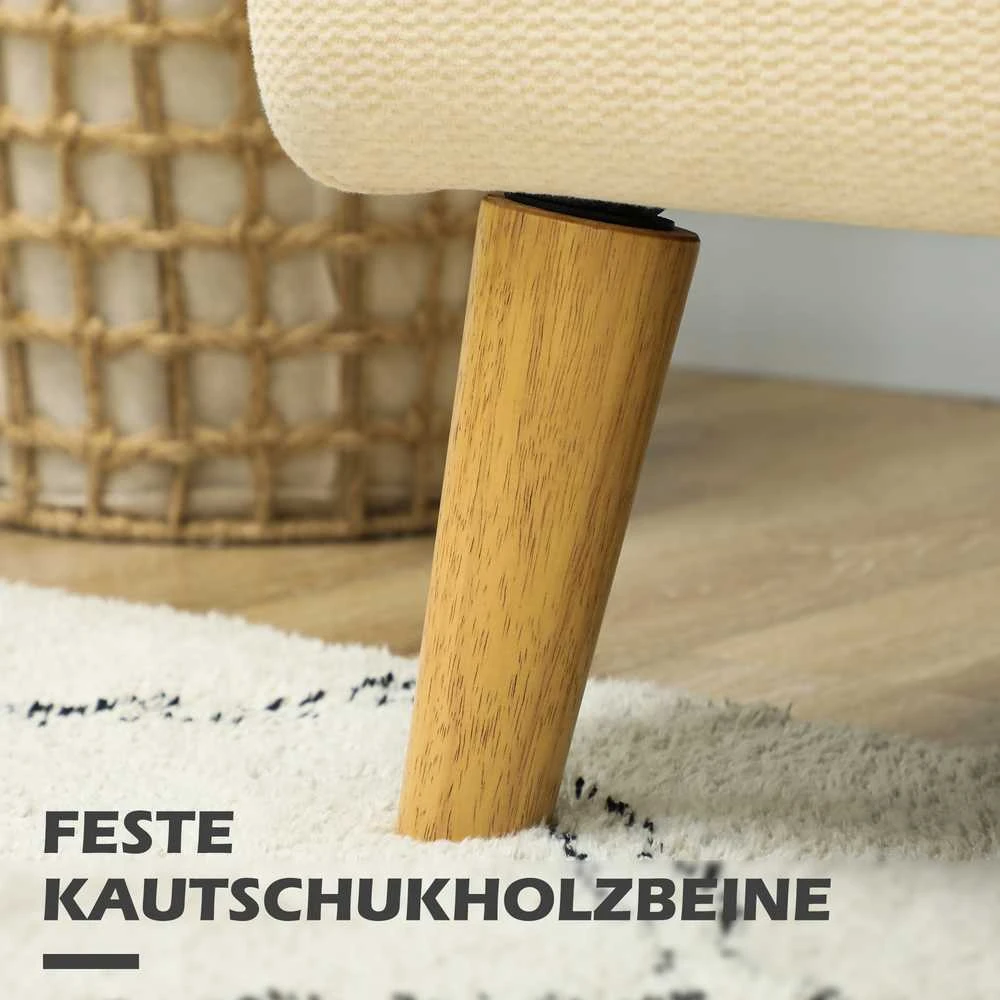 HOMCOM dvivietė sofa, maža sofa su aksomo efektu, medinės kojelės, paminkštinta sofa su porankiais svetainei, miegamajam, 130 x 74 x 79 cm, kreminė balta