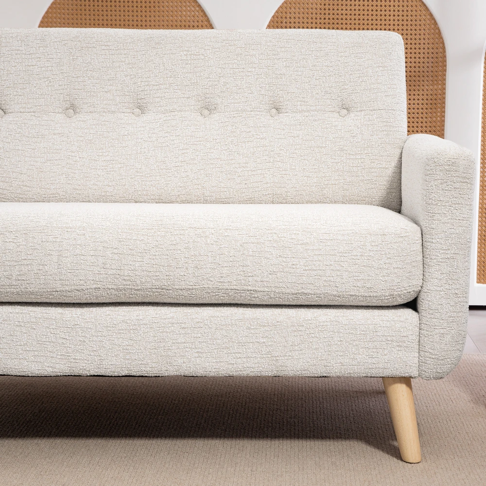 HOMCOM dvivietė sofa, sofa su storomis sėdynės ir nugaros pagalvėlėmis, aksominė išvaizda, minkšta sofa su medinėmis kojelėmis, modernaus stiliaus dvivietė sofa svetainei, miegamajam, smėlio spalvos