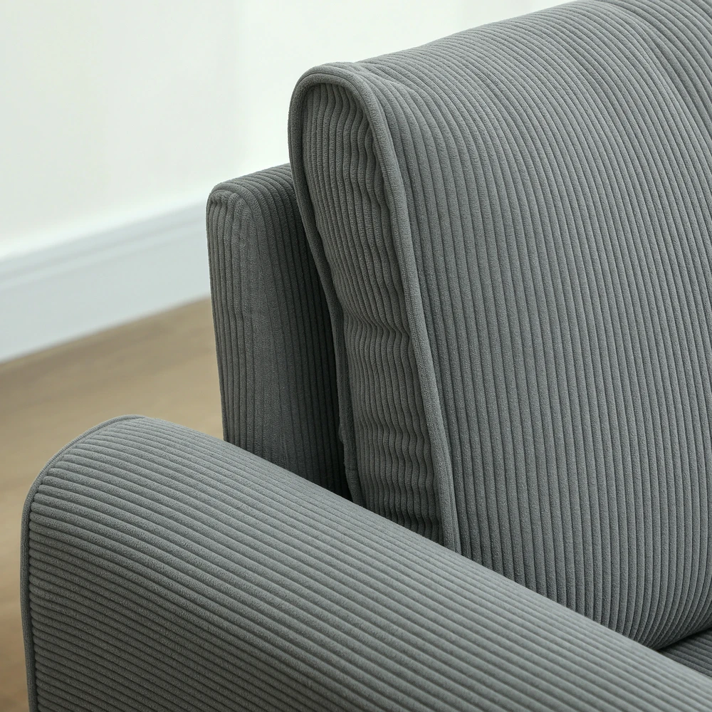 HOMCOM dvivietė sofa su 2 pagalvėlėmis, minkšta sofa su 54 cm itin giliomis sėdynėmis, kordine medžiaga aptraukta sofa, maža sofa su mediniu rėmu, dvivietė sofa svetainei, miegamajam, biurui, 145 x 75 x 78 cm, tamsiai pilka