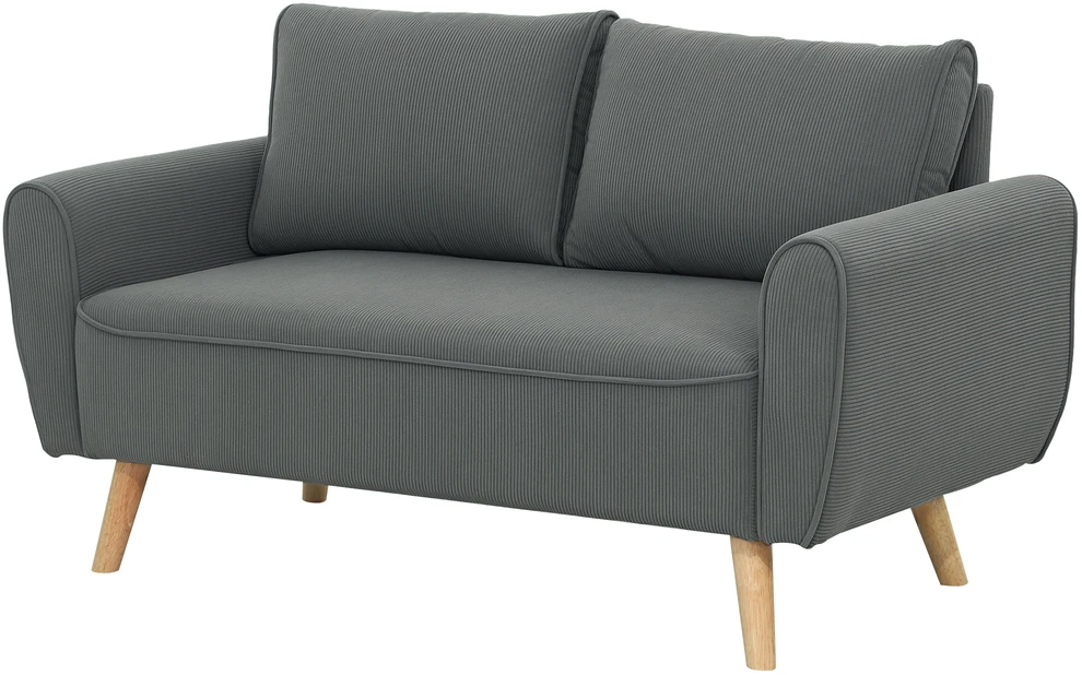 HOMCOM dvivietė sofa su 2 pagalvėlėmis, minkšta sofa su 54 cm itin giliomis sėdynėmis, kordine medžiaga aptraukta sofa, maža sofa su mediniu rėmu, dvivietė sofa svetainei, miegamajam, biurui, 145 x 75 x 78 cm, tamsiai pilka