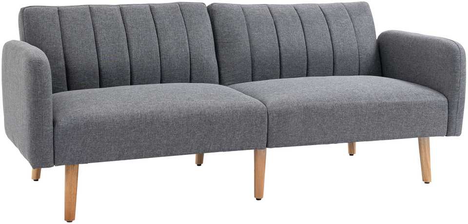 HOMCOM sofa-lova, dvivietė, su miegojimo funkcija, lino išvaizdos poliesteris, gumamedis, pilka, 173x75x73 cm