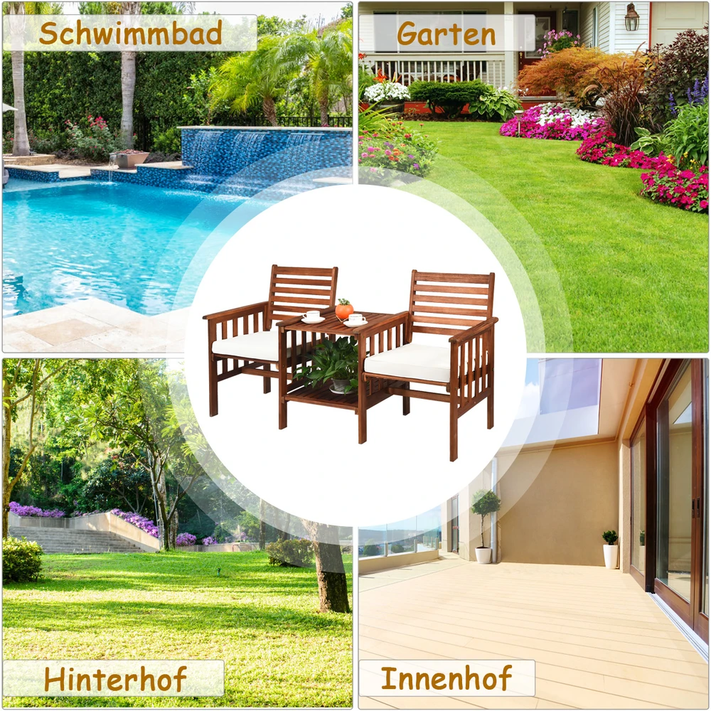 Lauko baldų komplektas Dvivietė sofa ir kavos staliukas 3 vnt.