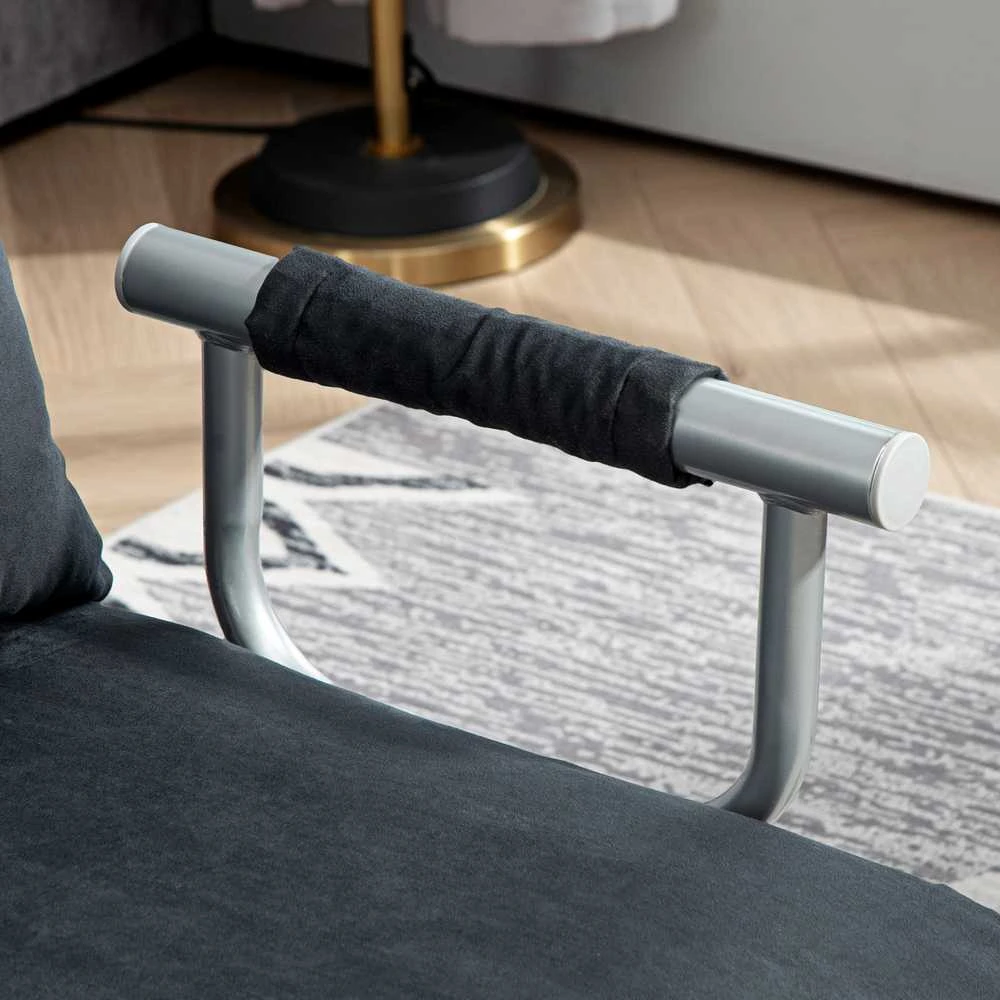HOMCOM sofa-lova su reguliuojamu atlošu, pagalvėlėmis, 2 vietų, aksominės išvaizdos, su porankiais, skirta svetainei, miegamajam, juoda